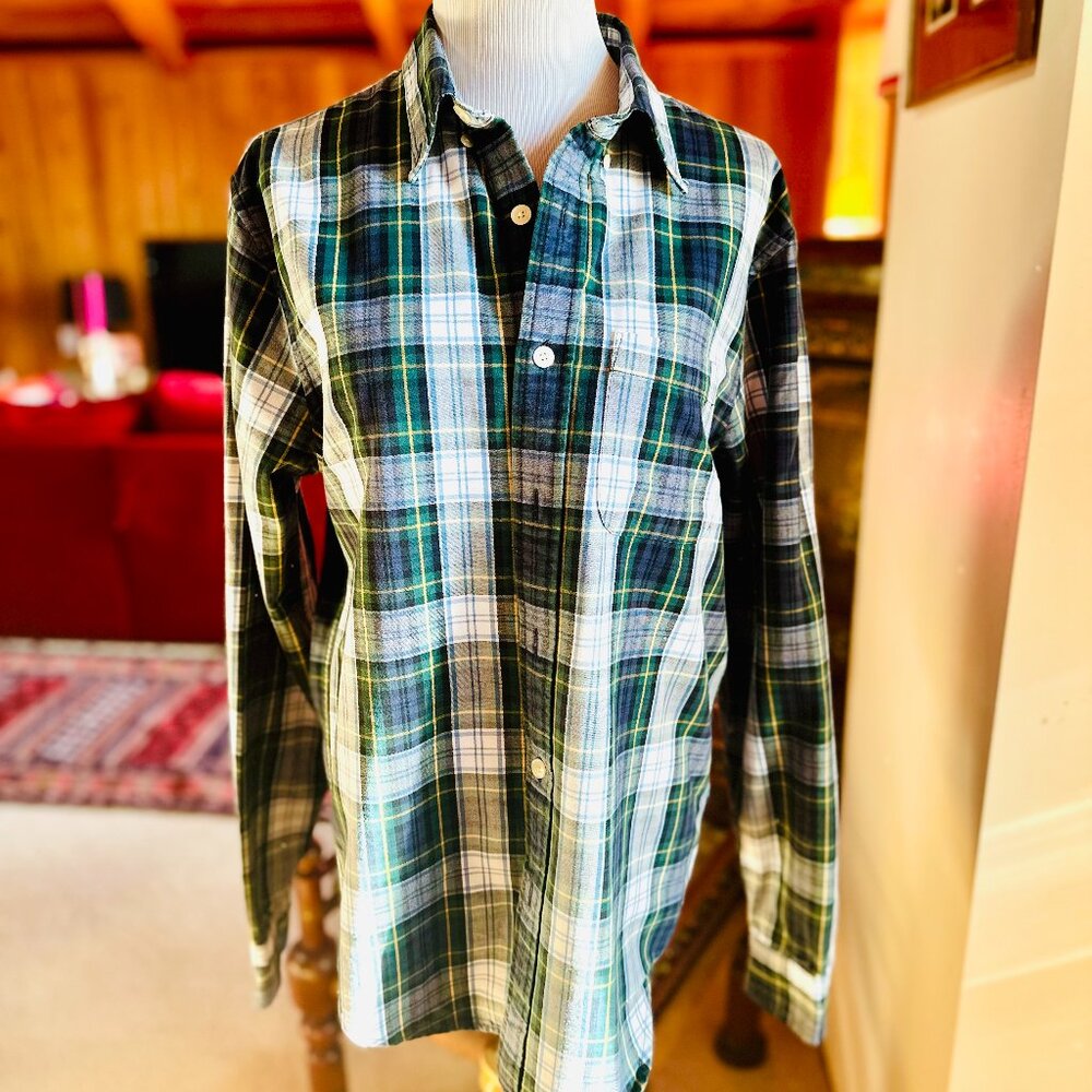 ABERCROMBIE AND FITCH Blue Green White Plaid Tartan BD Shirt – M